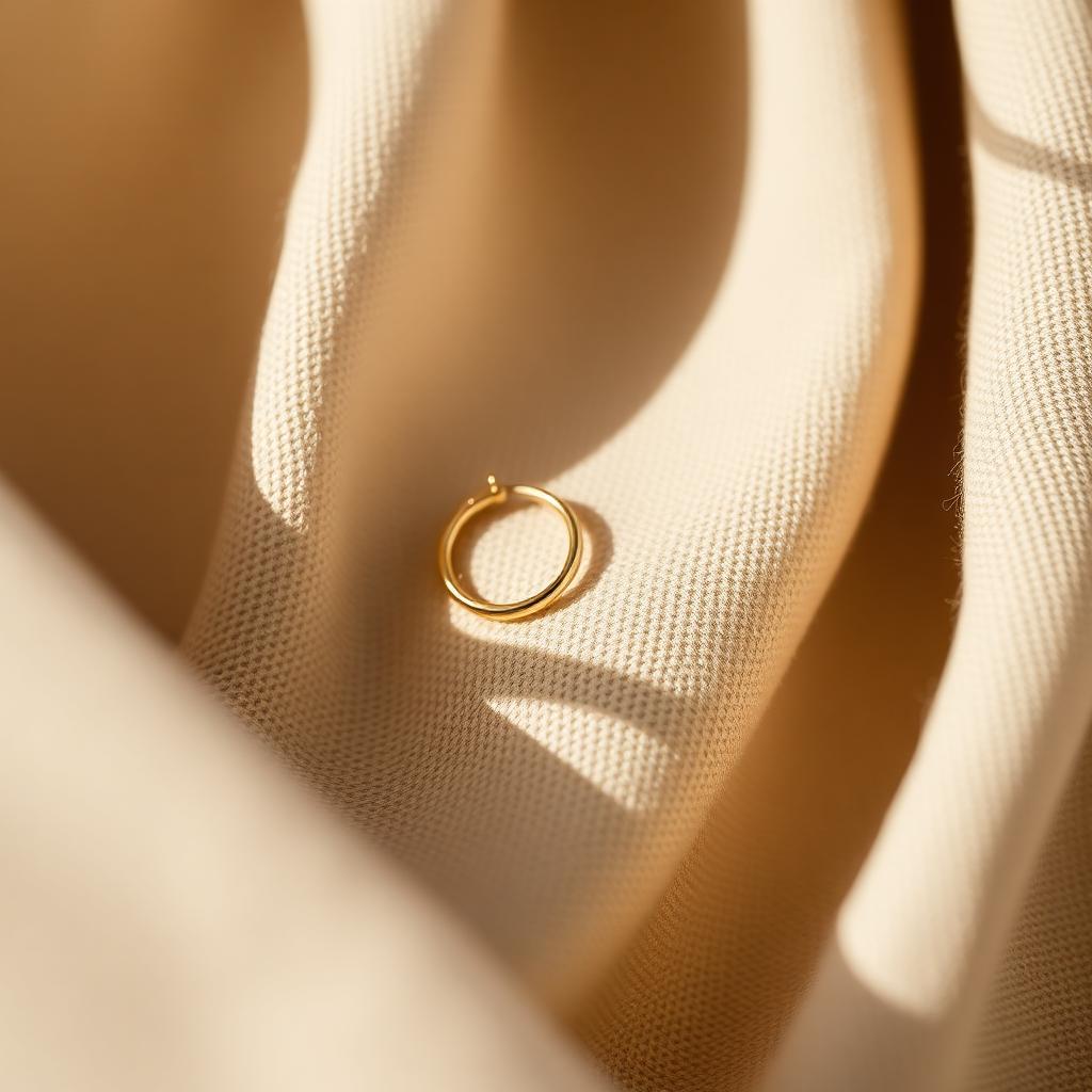 Arracadas pequeñas de oro apoyadas sobre tela de lino beige